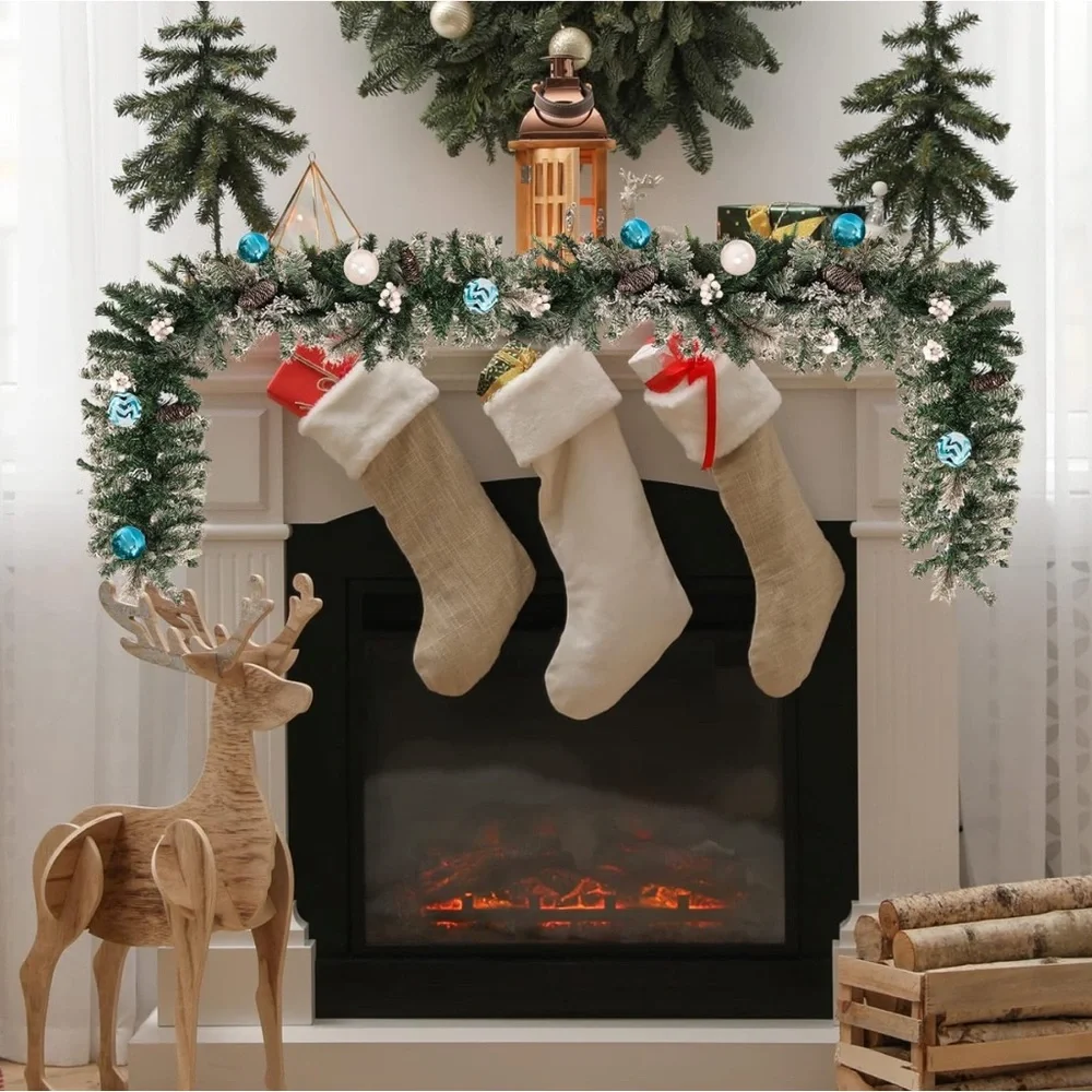 Beautiful 9’ pre-lit Christmas garland with blue and white balls